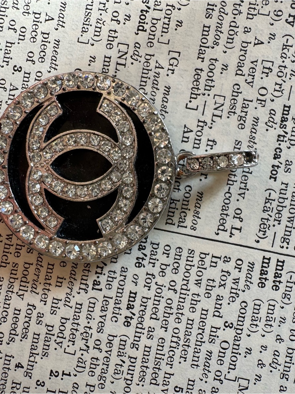 Crystal-Encrusted Black and Silver Pendant Necklace